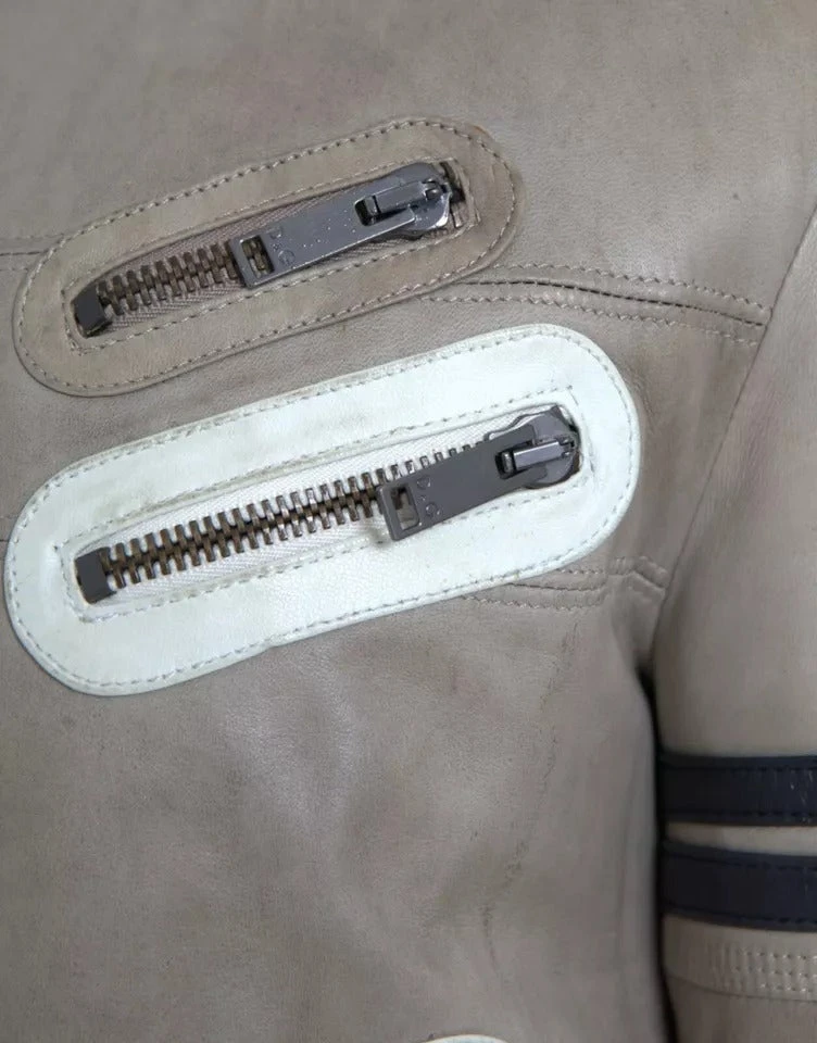 Dolce & Gabbana Beige Leather Full Zip Biker Coat Men's Jacket (Pre-Owned) 8 Dolce & Gabbana Beige Leather Full Zip Biker Coat Men's Jacket (Pre-Owned) - Image 6