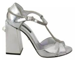 Dolce & Gabbana Silver Crystals T-strap Sandals Leather Women's Shoes (Pre-Owned)