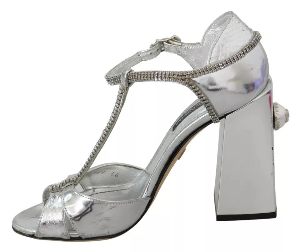 Dolce & Gabbana Silver Crystals T-strap Sandals Leather Women's Shoes (Pre-Owned) 4 Dolce & Gabbana Silver Crystals T-strap Sandals Leather Women's Shoes (Pre-Owned) - Image 2