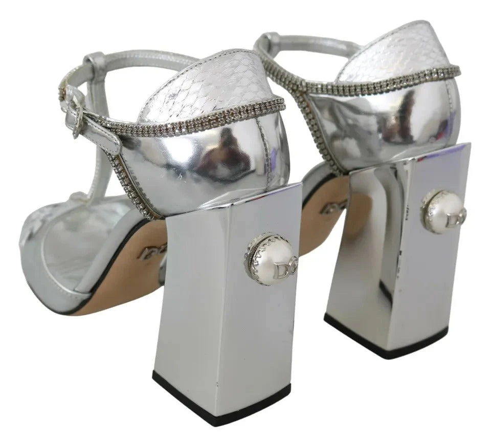 Dolce & Gabbana Silver Crystals T-strap Sandals Leather Women's Shoes (Pre-Owned) 6 Dolce & Gabbana Silver Crystals T-strap Sandals Leather Women's Shoes (Pre-Owned) - Image 4