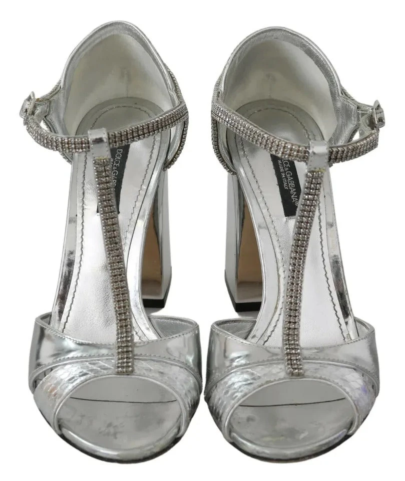 Dolce & Gabbana Silver Crystals T-strap Sandals Leather Women's Shoes (Pre-Owned) 7 Dolce & Gabbana Silver Crystals T-strap Sandals Leather Women's Shoes (Pre-Owned) - Image 5