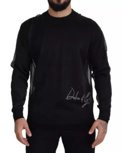 Dolce & Gabbana Black Polyester Logo Men Pullover Men's Sweater (Pre-Owned)