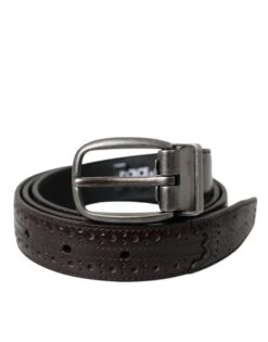 Dolce & Gabbana Dark Brown Perforated Leather Metal Buckle Belt Men's Men