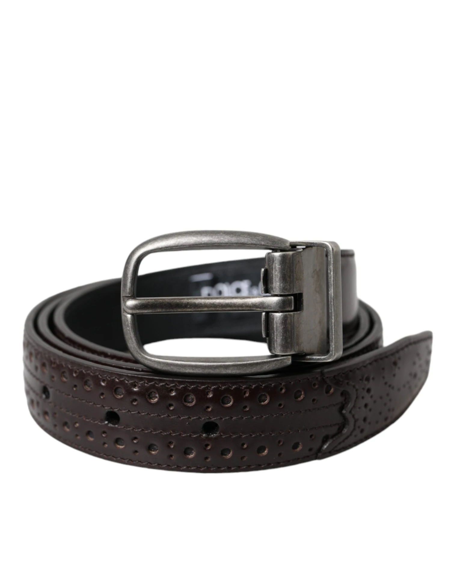 Dolce & Gabbana Dark Brown Perforated Leather Metal Buckle Belt Men's Men 3 Dolce & Gabbana Dark Brown Perforated Leather Metal Buckle Belt Men's Men
