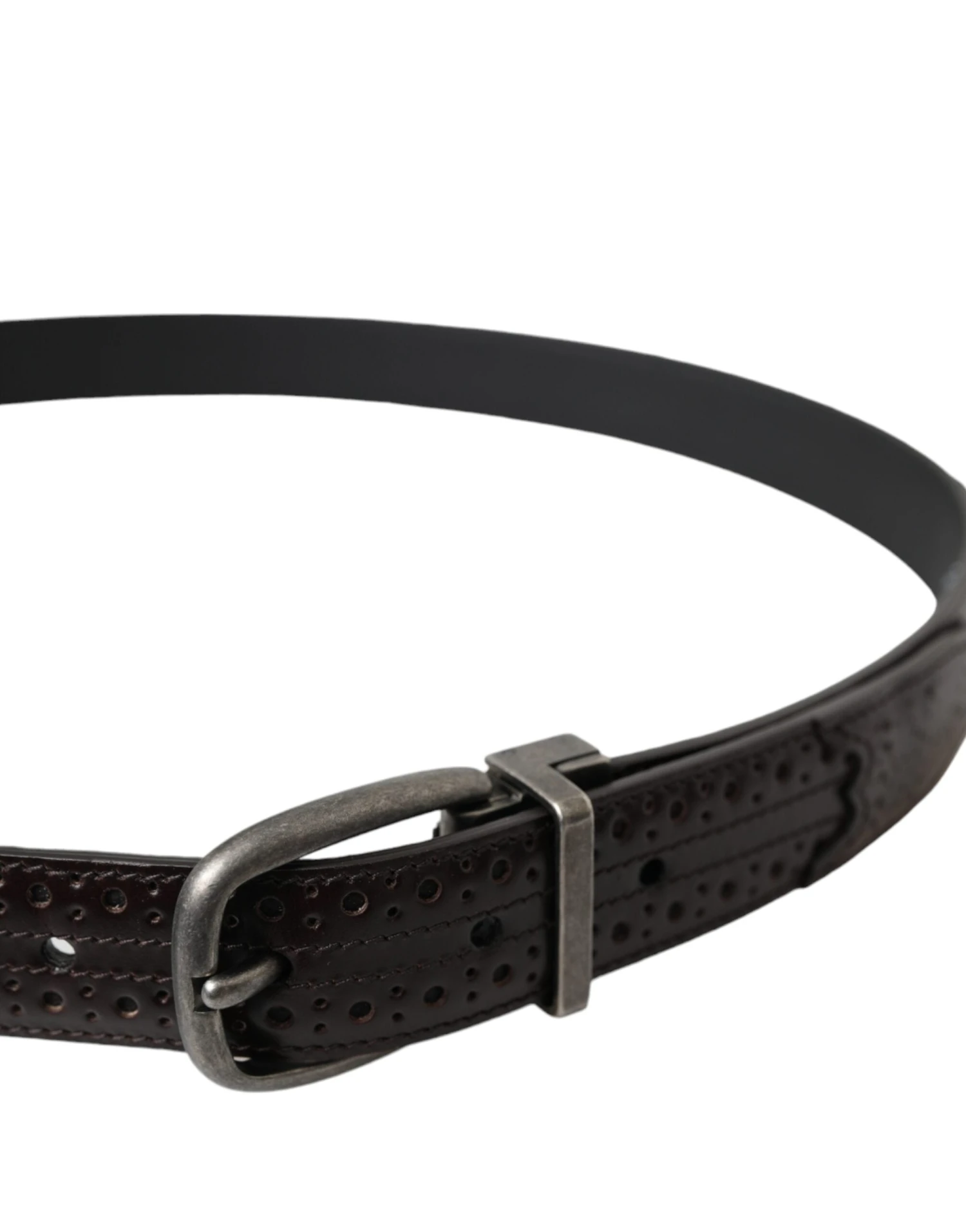 Dolce & Gabbana Dark Brown Perforated Leather Metal Buckle Belt Men's Men 5 Dolce & Gabbana Dark Brown Perforated Leather Metal Buckle Belt Men's Men - Image 3
