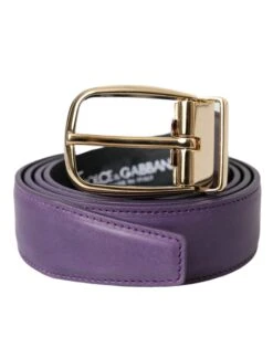 Dolce & Gabbana Purple Leather Gold Metal Buckle Belt Men's Men