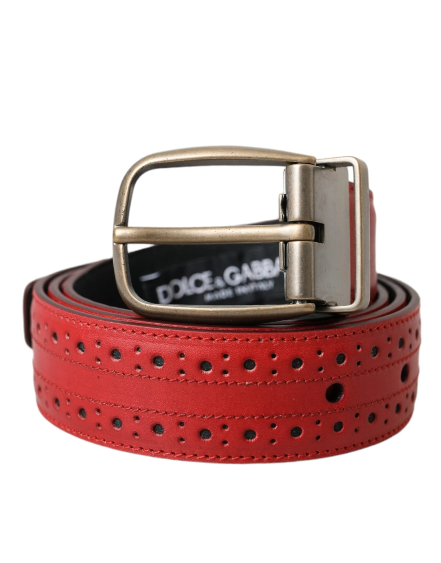 Dolce & Gabbana Red Perforated Leather Metal Buckle Belt Men's Men 3 Dolce & Gabbana Red Perforated Leather Metal Buckle Belt Men's Men