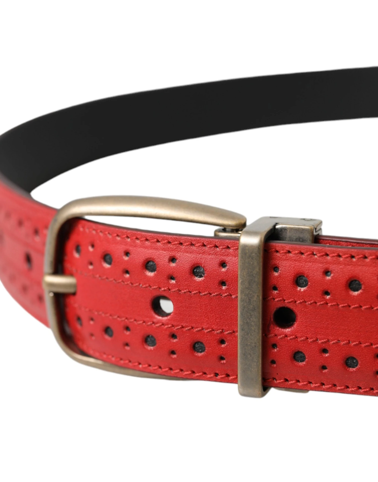 Dolce & Gabbana Red Perforated Leather Metal Buckle Belt Men's Men 5 Dolce & Gabbana Red Perforated Leather Metal Buckle Belt Men's Men - Image 3