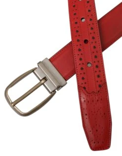 Dolce & Gabbana Red Perforated Leather Metal Buckle Belt Men's Men 10 Dolce & Gabbana Red Perforated Leather Metal Buckle Belt Men's Men -Lux Lair Store 4570874