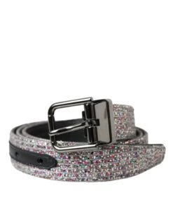Dolce & Gabbana Multicolor Embellished Silver Metal Buckle Men's Belt
