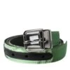 Dolce & Gabbana Green Leather Jacquard Silver Metal Buckle Men's Belt