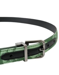 Dolce & Gabbana Green Leather Jacquard Silver Metal Buckle Men's Belt -Lux Lair Store 4570911