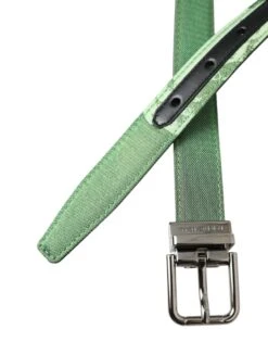 Dolce & Gabbana Green Leather Jacquard Silver Metal Buckle Men's Belt -Lux Lair Store 4570913