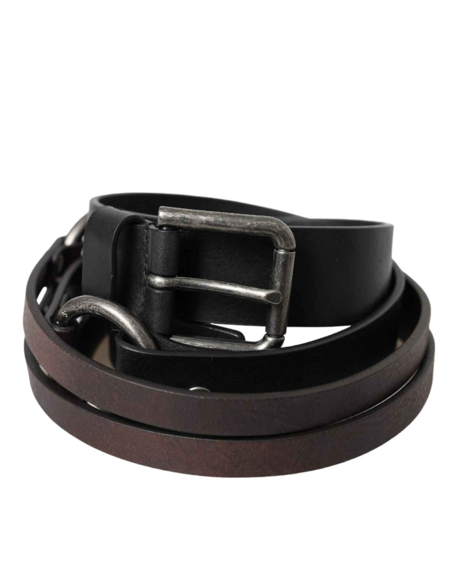 Dolce & Gabbana Black Brown Leather Silver Metal Buckle Men's Belt 3 Dolce & Gabbana Black Brown Leather Silver Metal Buckle Men's Belt