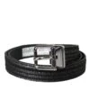 Dolce & Gabbana Black Jacquard Stripes Silver Metal Buckle Men's Belt -Lux Lair Store 4570953