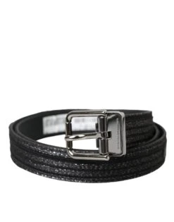 Dolce & Gabbana Black Jacquard Stripes Silver Metal Buckle Men's Belt