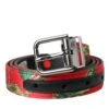 Dolce & Gabbana Red Leather Jacquard Silver Metal Buckle Men's Belt