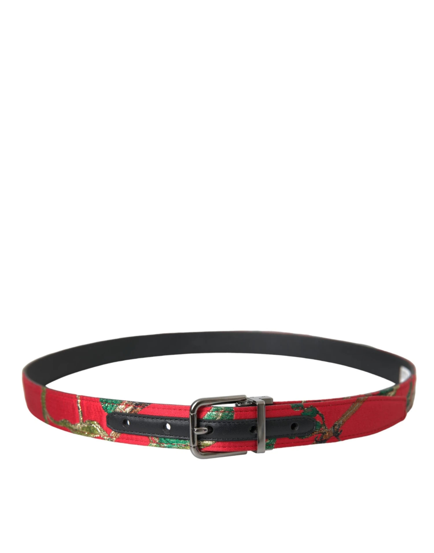 Dolce & Gabbana Red Leather Jacquard Silver Metal Buckle Men's Belt 4 Dolce & Gabbana Red Leather Jacquard Silver Metal Buckle Men's Belt - Image 2
