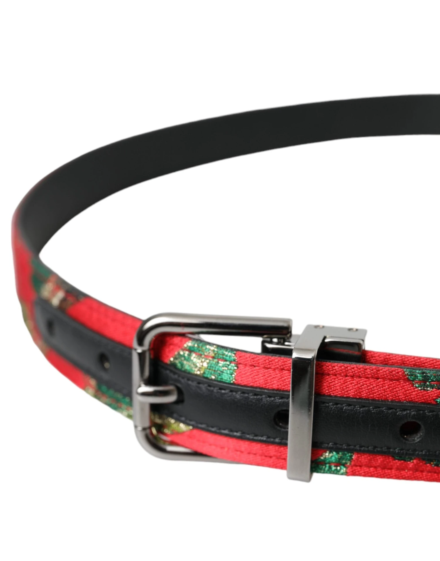 Dolce & Gabbana Red Leather Jacquard Silver Metal Buckle Men's Belt 5 Dolce & Gabbana Red Leather Jacquard Silver Metal Buckle Men's Belt - Image 3
