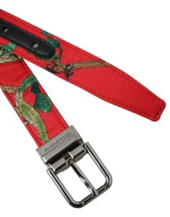 Dolce & Gabbana Red Leather Jacquard Silver Metal Buckle Men's Belt 10 Dolce & Gabbana Red Leather Jacquard Silver Metal Buckle Men's Belt -Lux Lair Store 4570986
