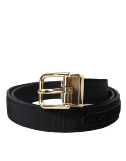 Dolce & Gabbana Black Gros Grain Gold Metal Buckle Belt Men's Men