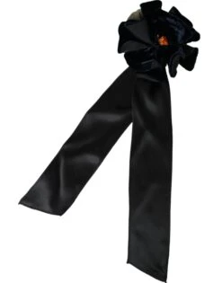Dolce & Gabbana Black Silk Gold Brass Floral Hair Pin Men's Brooch