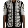 Dolce & Gabbana White Black Silk Studded Stone Crystal Men's Shirt 2 Dolce & Gabbana White Black Silk Studded Stone Crystal Men's Shirt -Lux Lair Store 4576402