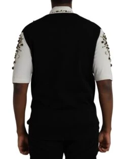 Dolce & Gabbana White Black Silk Studded Stone Crystal Men's Shirt -Lux Lair Store 4576404