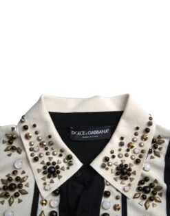 Dolce & Gabbana White Black Silk Studded Stone Crystal Men's Shirt -Lux Lair Store 4576408