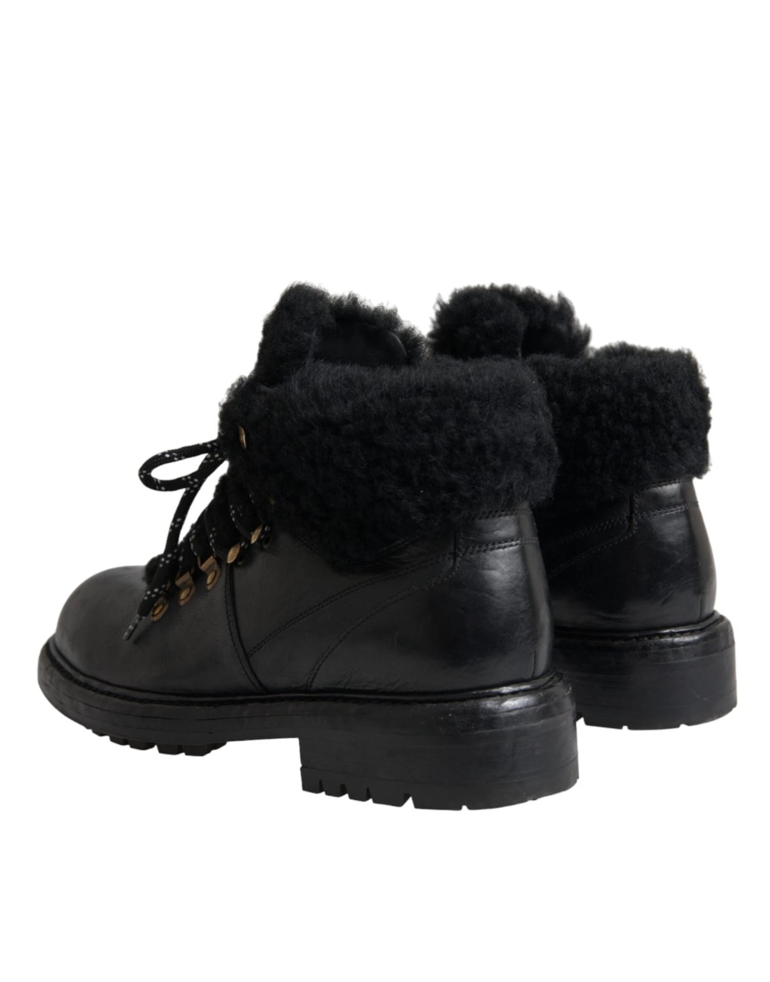 Dolce & Gabbana Black Leather Bernini Shearling Boots Men's Shoes 6 Dolce & Gabbana Black Leather Bernini Shearling Boots Men's Shoes - Image 4