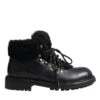 Dolce & Gabbana Black Leather Bernini Shearling Boots Men's Shoes -Lux Lair Store 4577654