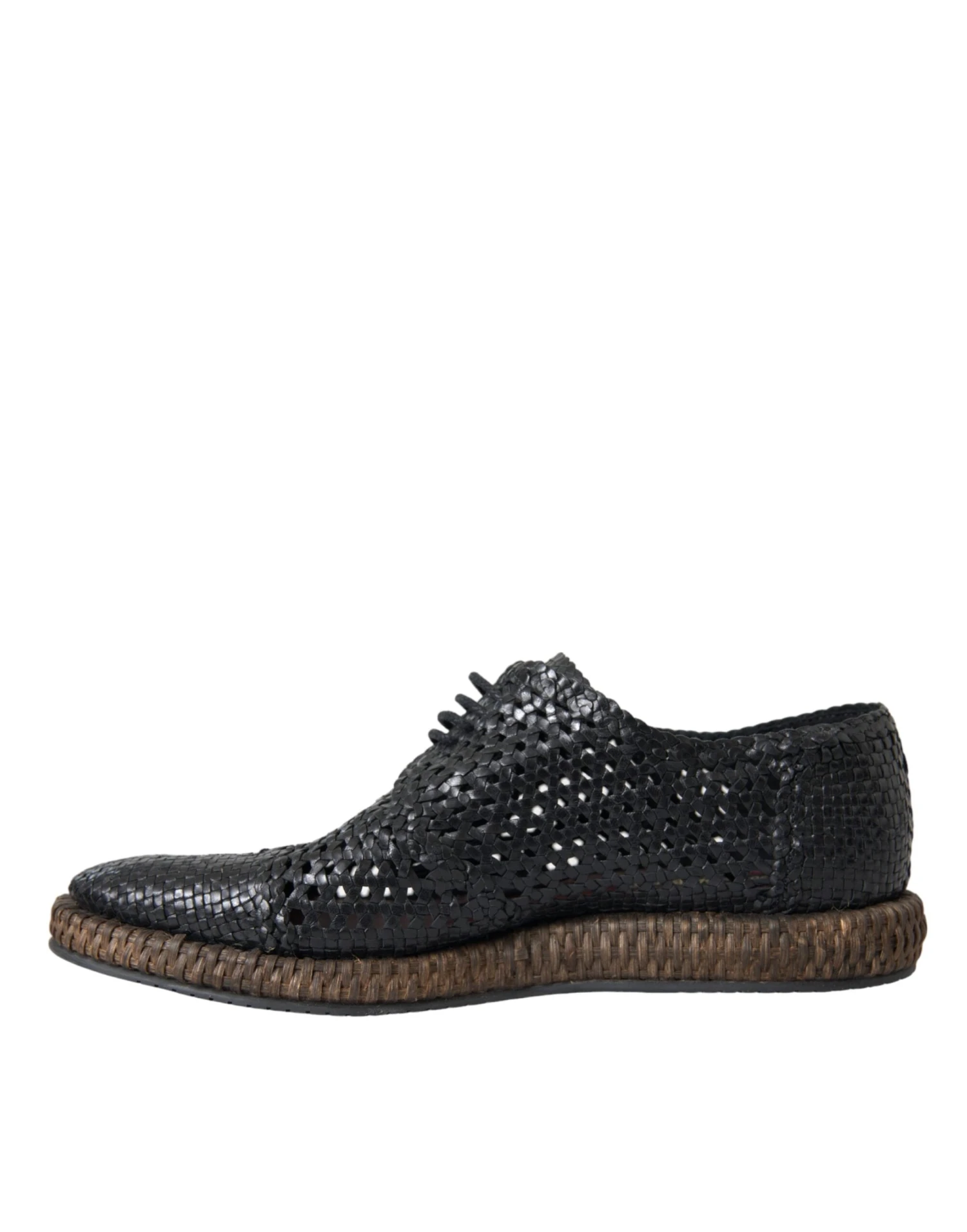 Dolce & Gabbana Black Woven Goat Leather Lace Up Derby Men's Shoes 8 Dolce & Gabbana Black Woven Goat Leather Lace Up Derby Men's Shoes - Image 6