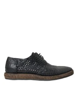 Dolce & Gabbana Black Woven Goat Leather Lace Up Derby Men's Shoes