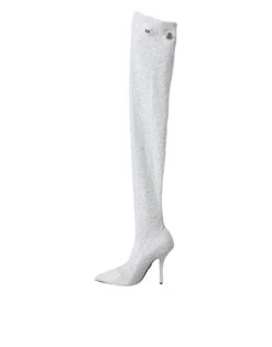 Dolce & Gabbana White Heels Stiletto Knee High Boots Women's Shoes 11 Dolce & Gabbana White Heels Stiletto Knee High Boots Women's Shoes -Lux Lair Store 4579483