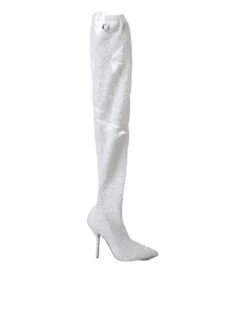 Dolce & Gabbana White Heels Stiletto Knee High Boots Women's Shoes