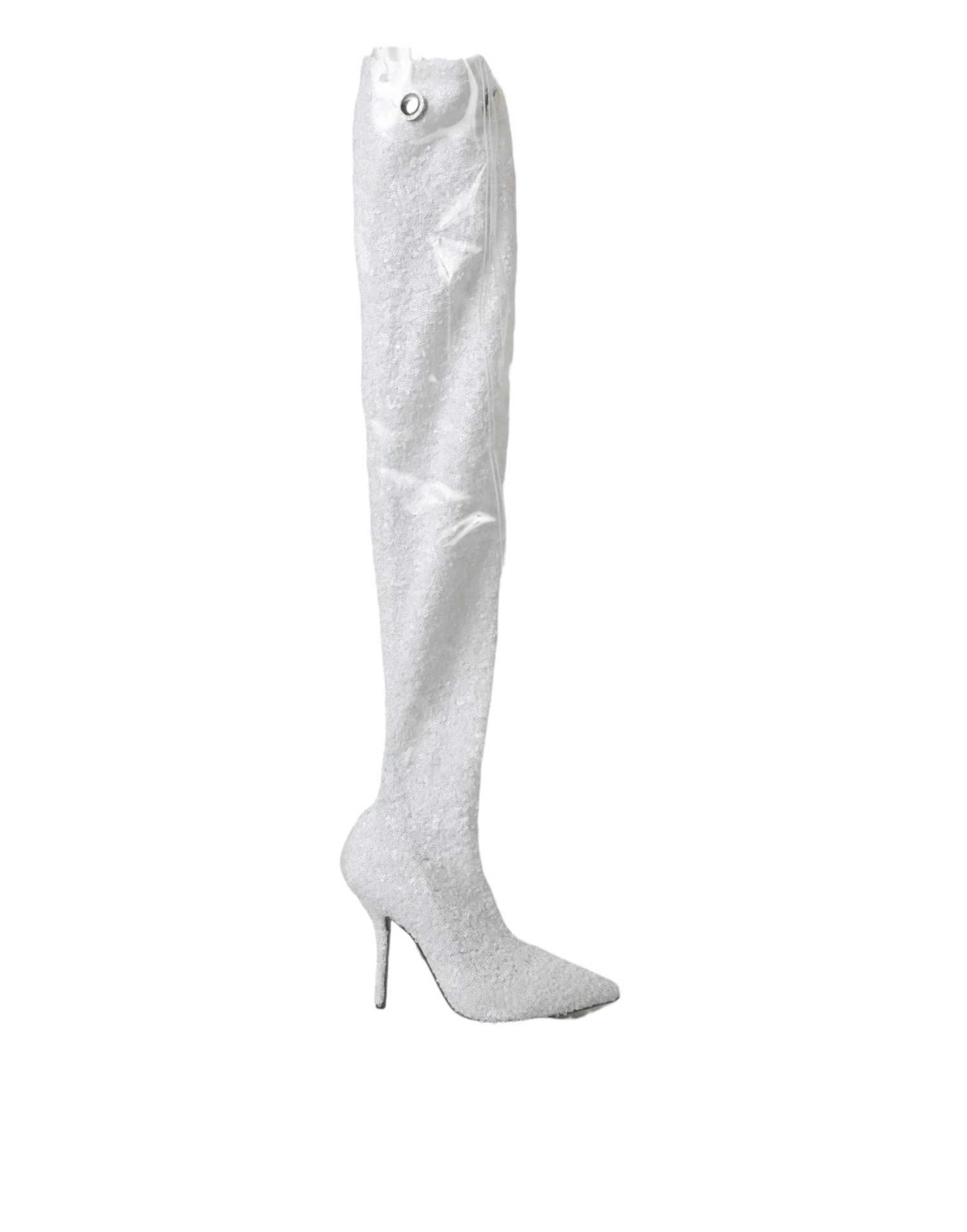 Dolce & Gabbana White Heels Stiletto Knee High Boots Women's Shoes 3 Dolce & Gabbana White Heels Stiletto Knee High Boots Women's Shoes