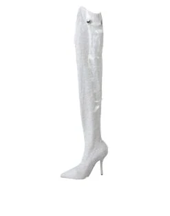 Dolce & Gabbana White Heels Stiletto Knee High Boots Women's Shoes 12 Dolce & Gabbana White Heels Stiletto Knee High Boots Women's Shoes -Lux Lair Store 4579486