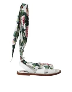 Dolce & Gabbana Multicolor Floral Print Ankle Wrap Sandals Women's Shoes