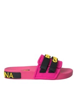 Dolce & Gabbana Pink Black Logo Beachwear Flats Sandals Women's Shoes