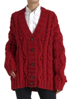 Dolce & Gabbana Red Wool Knit Button Down Cardigan Women's Sweater (Pre-Owned)