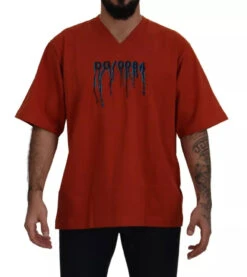 Dolce & Gabbana Red Logo Embroidery Crewneck Cotton Men's T-shirt (Pre-Owned)