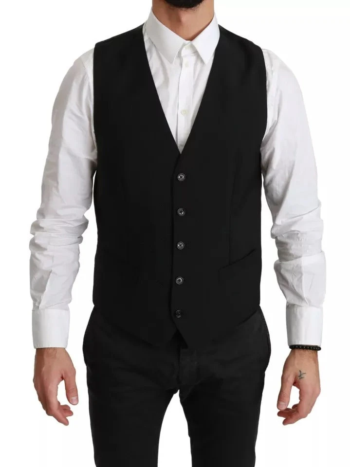 Dolce & Gabbana Black Stretch Waistcoat Formal Dress Wool Men's Vest (Pre-Owned) 3 Dolce & Gabbana Black Stretch Waistcoat Formal Dress Wool Men's Vest (Pre-Owned)