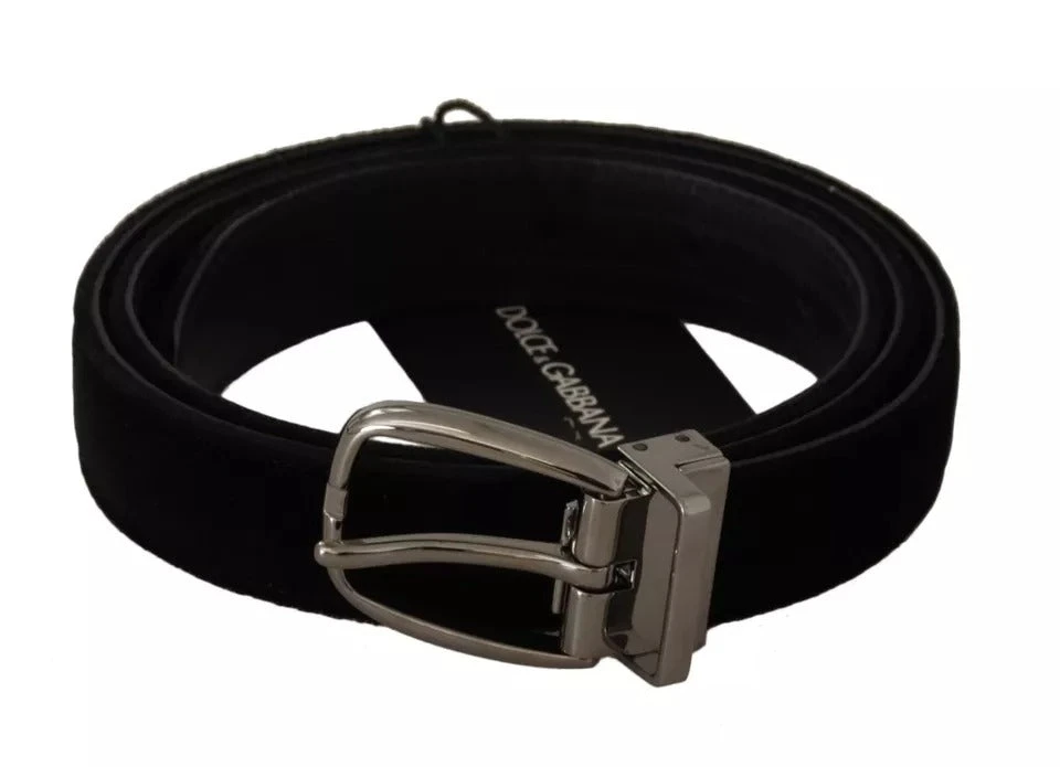 Dolce & Gabbana Black Velvet Silver Tone Metal Buckle Men's Belt (Pre-Owned) 4 Dolce & Gabbana Black Velvet Silver Tone Metal Buckle Men's Belt (Pre-Owned) - Image 2