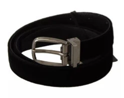 Dolce & Gabbana Black Velvet Silver Tone Metal Buckle Men's Belt (Pre-Owned)