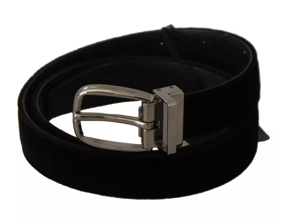 Dolce & Gabbana Black Velvet Silver Tone Metal Buckle Men's Belt (Pre-Owned) 3 Dolce & Gabbana Black Velvet Silver Tone Metal Buckle Men's Belt (Pre-Owned)