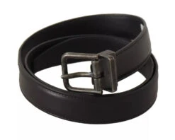 Dolce & Gabbana Black Calf Leather Antique Buckle Men Men's Belt (Pre-Owned)