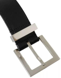 Dolce & Gabbana Black Leather Beige Strap Silver Metal Buckle Men's Belt (Pre-Owned) -Lux Lair Store 4589755