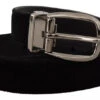 Dolce & Gabbana Black Velvet Silver Tone Metal Logo Buckle Men's Belt (Pre-Owned) -Lux Lair Store 4594073