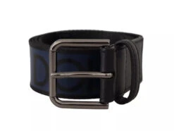 Dolce & Gabbana Blue Black Logo Print Silver Buckle Men's Belt (Pre-Owned)