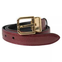 Dolce & Gabbana Maroon Leather Gold Metal Buckle Men Men's Belt (Pre-Owned)